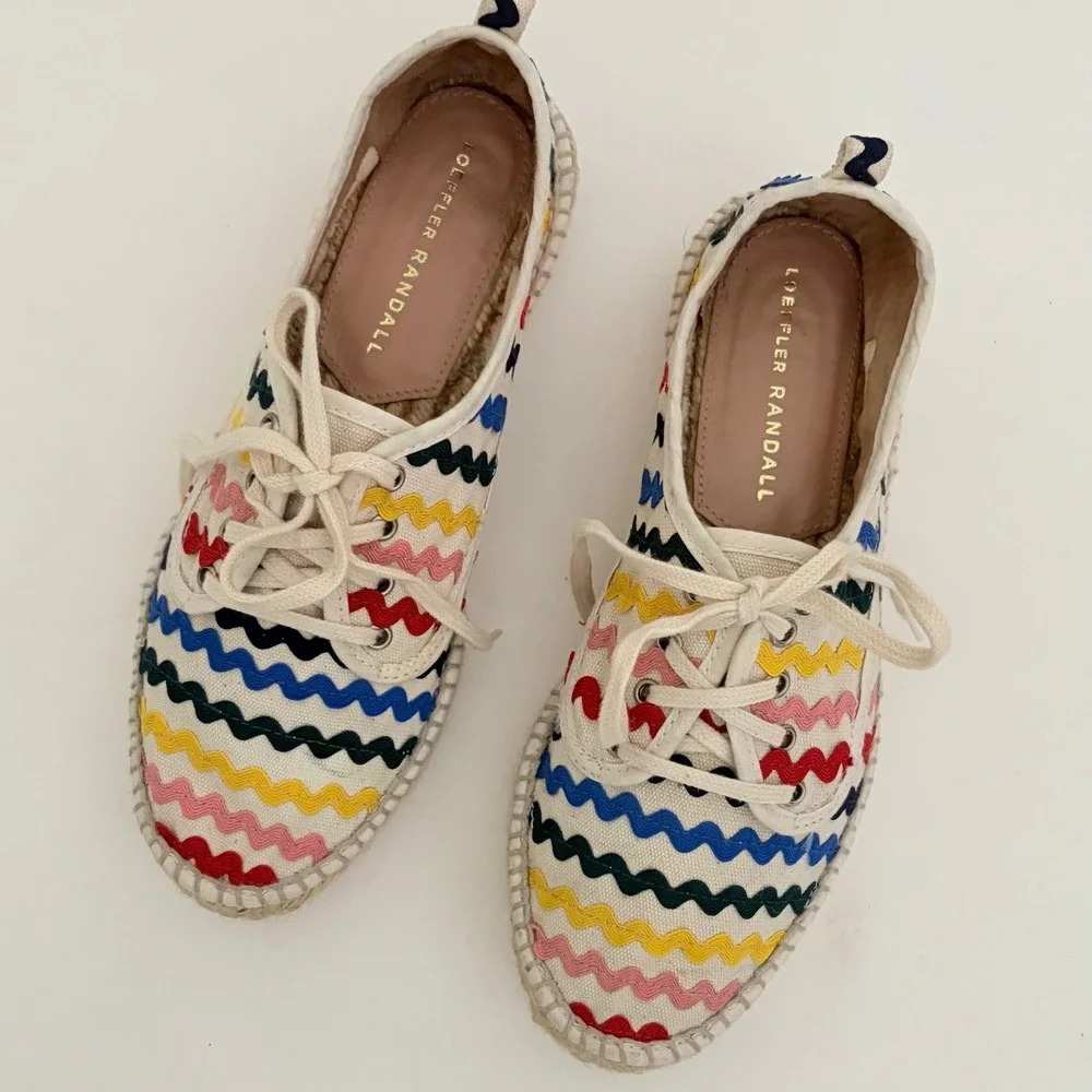 LOEFFLER RANDALL Alfie Espadrilles Colorful Ric-Rac Trims Lace Up Euro Size 37